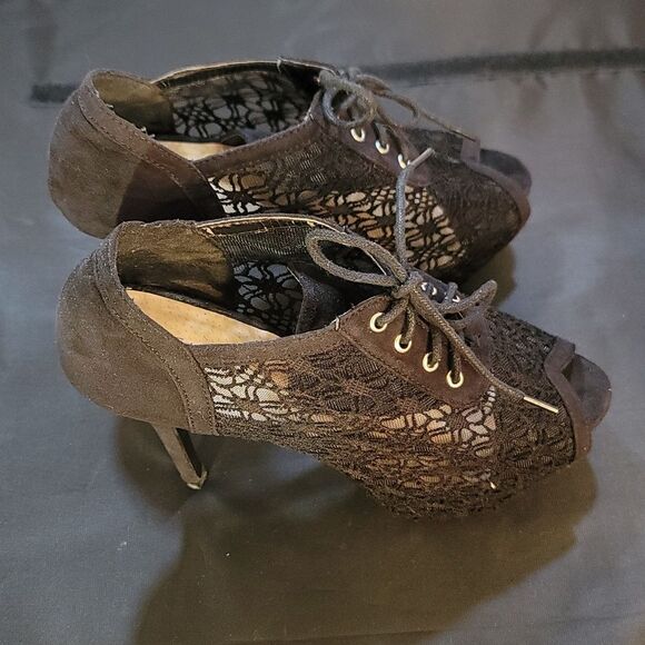 CHASE+CHLOE MESH LACE DESIGN PEEP TOE HIGH HEEL STILETTO PUMP - Picture 7 of 15